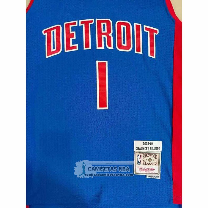 Camiseta Detroit Pistons Chauncey Billups NO 1 Mitchell & Ness 2003-04 Azul